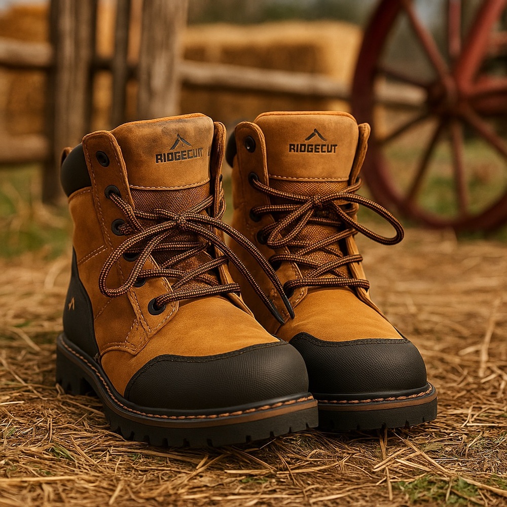 Ridgecut Men’s Work Boots – Leather & Nylon Brown/Black, Size 9M waterproof